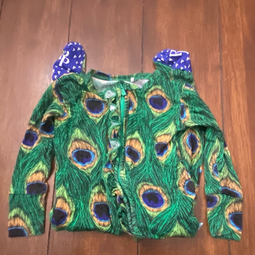 Posh Peanut - Peacock Feather Patterned Double Zipper Footie